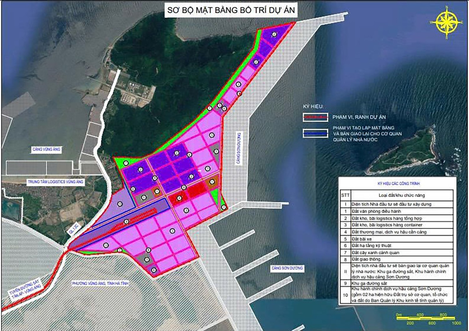 Sơ bộ mặt bằng bố trí Dự án Trung tâm Logistics và Dịch vụ hậu cảng Sơn Dương. Ảnh: Ảnh: Ban Quản lý Khu kinh tế tỉnh Hà Tĩnh cung cấp.