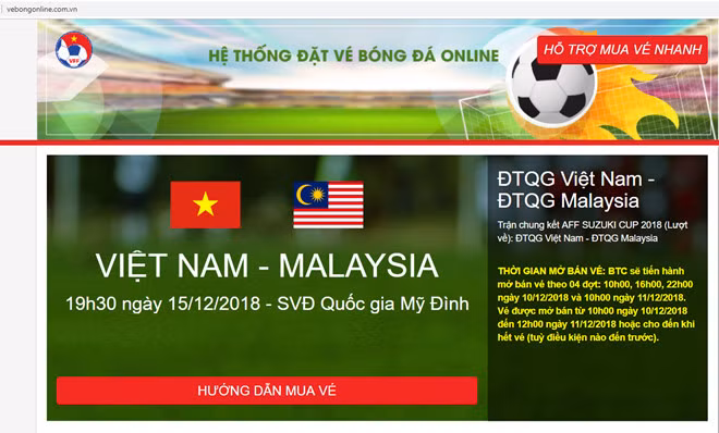 Ban tổ chức cảnh báo giả mạo trang đặt vé online xem chung kết AFF Cup
