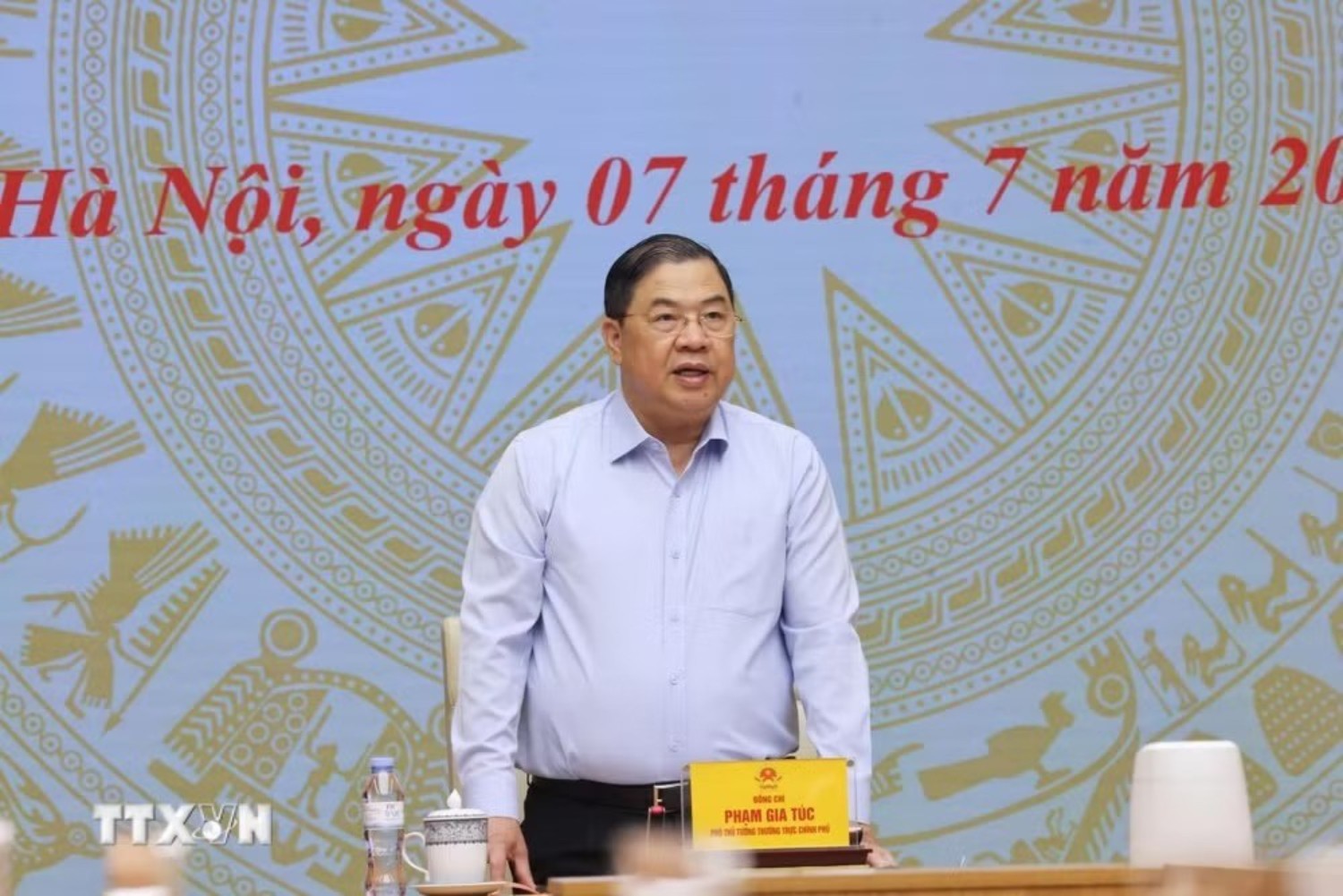 Phó Thủ tướng Thường trực Phạm Gia Túc, Trưởng ban Chỉ đạo quốc gia chống buôn lậu, gian lận thương mại và hàng giả phát biểu. Ảnh: Lâm Khánh/TTXVN.