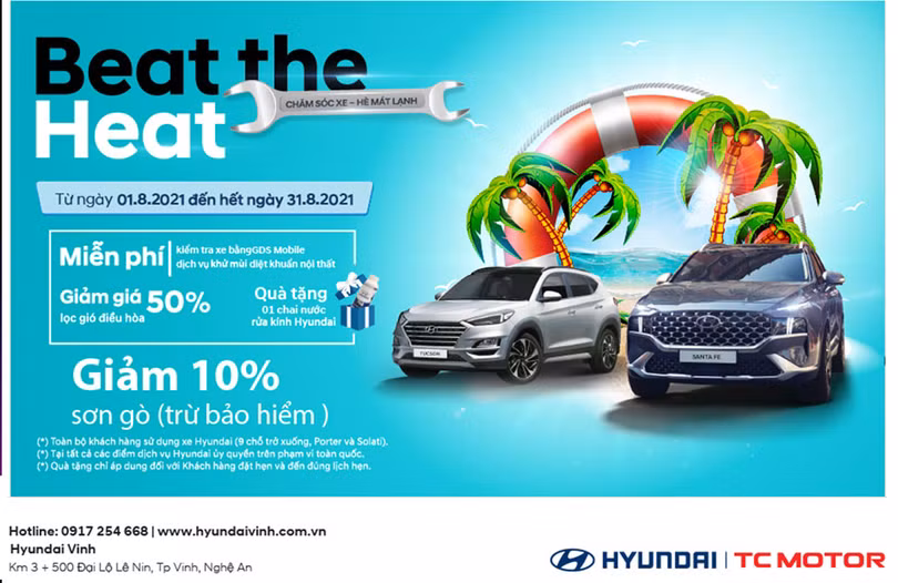 Hyundai Hà Tĩnh khuyến mại “Chăm sóc xe - hè mát lạnh”