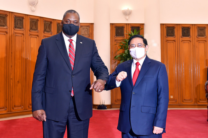 Thủ tướng Phạm Minh Chính tiếp Bộ trưởng Quốc phòng Hoa Kỳ Lloyd Austin đang có chuyến thăm chính thức Việt Nam. Ảnh: VGP/Nhật Bắc Thủ tướng Phạm Minh Chính tiếp Bộ trưởng Quốc phòng Hoa Kỳ