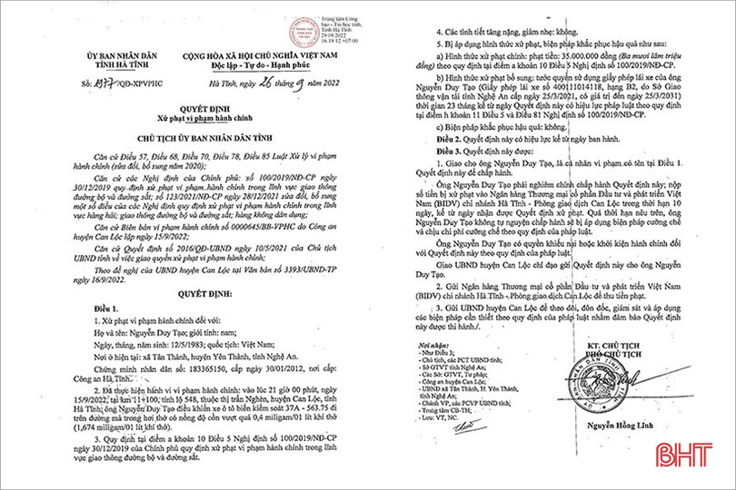 Phạt 70 triệu đồng 2 trường hợp vi phạm nồng độ cồn ở Can Lộc