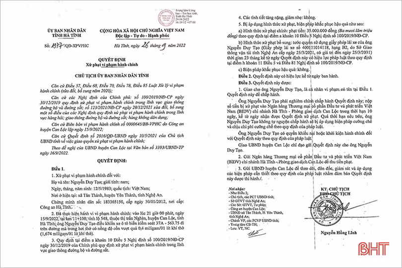 Phạt 70 triệu đồng 2 trường hợp vi phạm nồng độ cồn ở Can Lộc