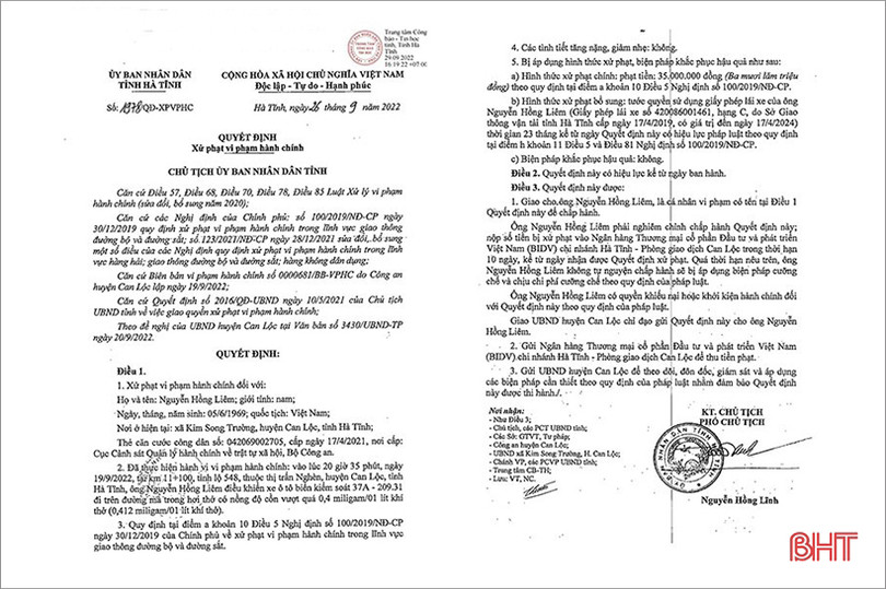 Phạt 70 triệu đồng 2 trường hợp vi phạm nồng độ cồn ở Can Lộc