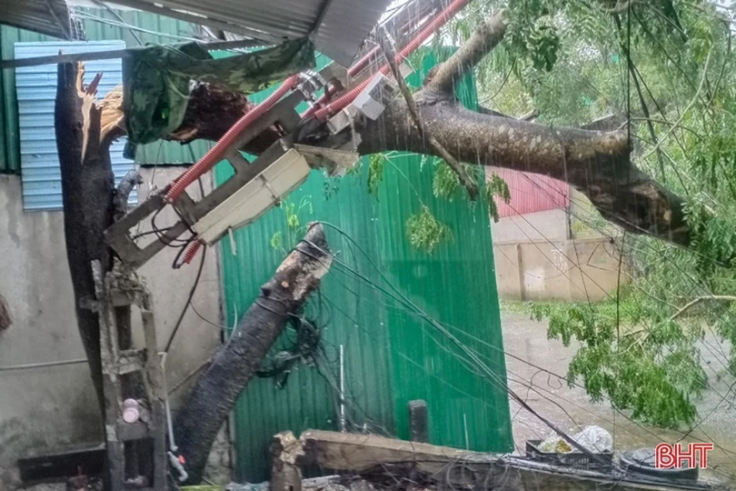 Mưa to kèm gió giật mạnh, nhiều cột điện ở Hà Tĩnh bị gãy đổ