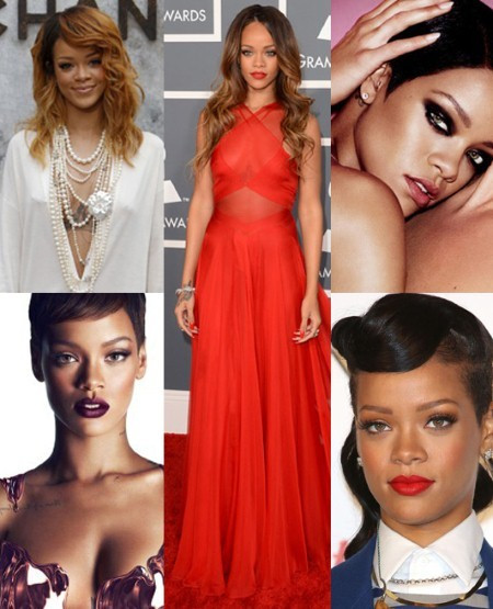 Rihanna luôn gây ấn tượng với hình ảnh sexy, dữ dội. Bộ sưu tập mỹ phẩm của cô ra mắt trong năm nay, trong đó dòng son môi RiRi Woo với sắc đỏ thẫm bán hết chỉ trong ba tiếng đồng hồ, cho thấy sức ảnh hưởng mạnh mẽ của lối trang điểm kiểu Rihanna.