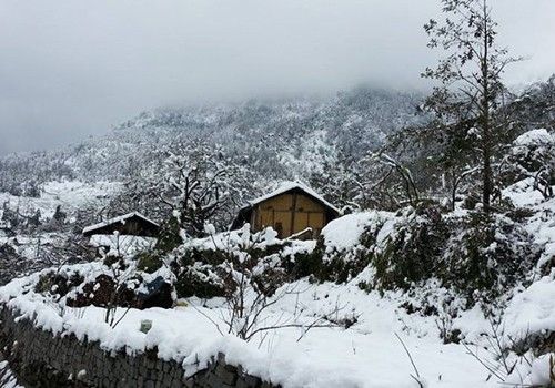 Những mái nhà phủ tuyết như vùng ôn đới ở Sapa. Ảnh: Hải Âu