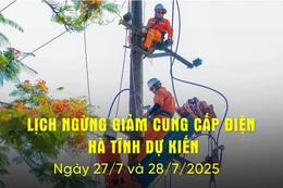 Lịch cắt điện Hà Tĩnh dự kiến ngày 27/7 và 28/7/2025.