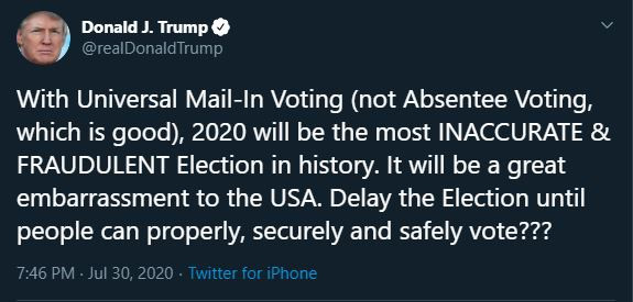 Tổng thống Trump bất ngờ đòi hoãn bầu cử Mỹ 2020