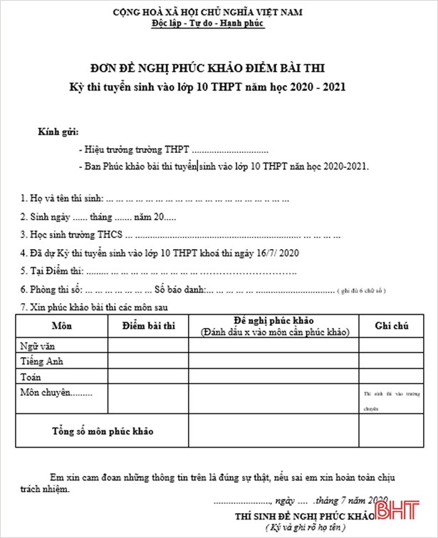 Tra cứu điểm thi vào lớp 10 THPT năm học 2020 - 2021 ở Hà Tĩnh