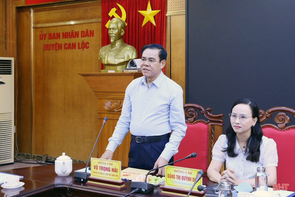 Chủ tịch UBND tỉnh Võ Trọng Hải phát biểu chỉ đạo tại buổi làm việc với huyện Can Lộc. bqbht_br_9.jpg