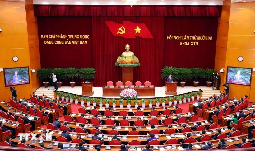 Quang cảnh phiên bế mạc Hội nghị lần thứ mười hai Ban Chấp hành Trung ương Đảng khóa XIII. (Ảnh: Phạm Kiên/TTXVN) ttxvn-be-mac-hoi-nghi-lan-thu-mu.jpg