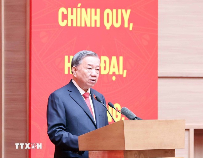 Tổng Bí thư Tô Lâm phát biểu tại Đại hội đại biểu Đảng bộ Công an Trung ương lần thứ VIII, nhiệm kỳ 2025 - 2030. (Ảnh: Thống Nhất/TTXVN) Tổng Bí thư Tô Lâm phát biểu tại Đại hội đại biểu Đảng bộ Công an Trung ương lần thứ VIII, nhiệm kỳ 2025 - 2030. (Ảnh: Thống Nhất/TTXVN)