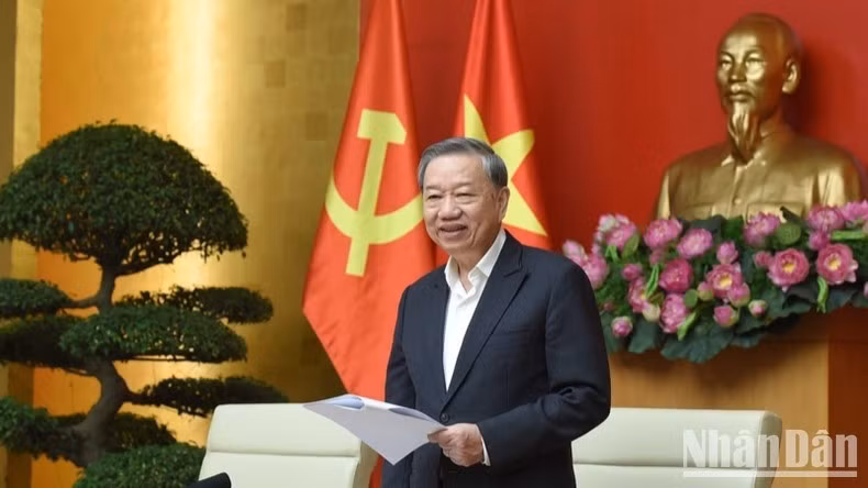 Tổng Bí thư Tô Lâm phát biểu ý kiến chỉ đạo. (Ảnh: TRẦN HẢI)