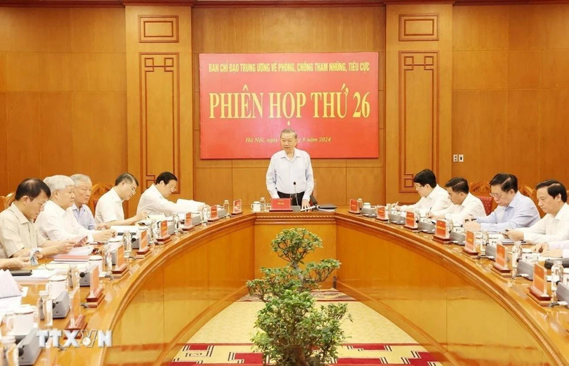 Tổng Bí thư, Chủ tịch nước Tô Lâm phát biểu chỉ đạo Phiên họp thứ 26 Ban chỉ đạo Trung ương về phòng, chống tham nhũng, tiêu cực. Ảnh: Trí Dũng/TTXVN.