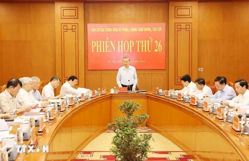 Tổng Bí thư, Chủ tịch nước Tô Lâm phát biểu chỉ đạo Phiên họp thứ 26 Ban chỉ đạo Trung ương về phòng, chống tham nhũng, tiêu cực. Ảnh: Trí Dũng/TTXVN.
