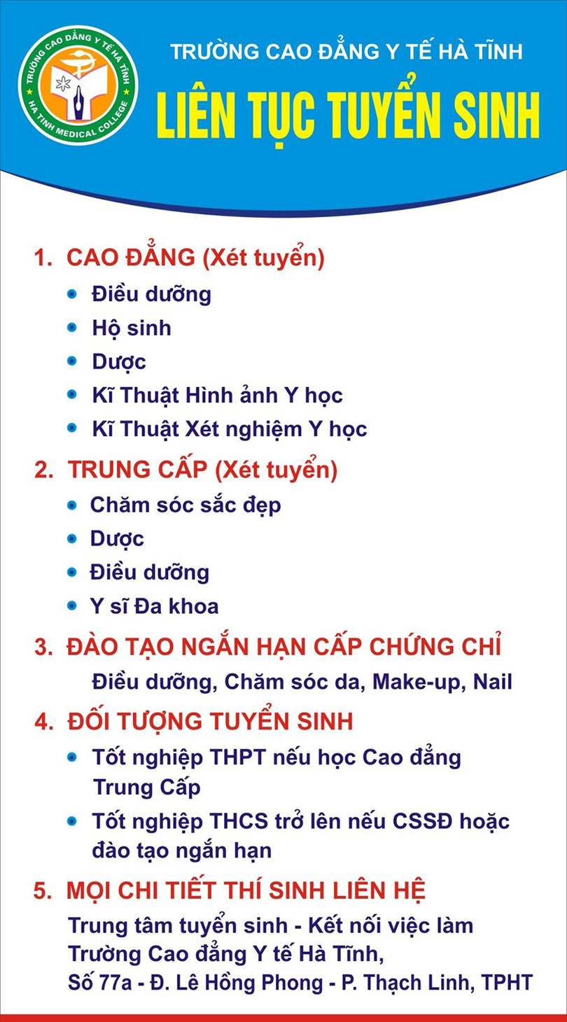 Trường Cao đẳng Y tế Hà Tĩnh tuyển sinh các lớp chuyên ngành