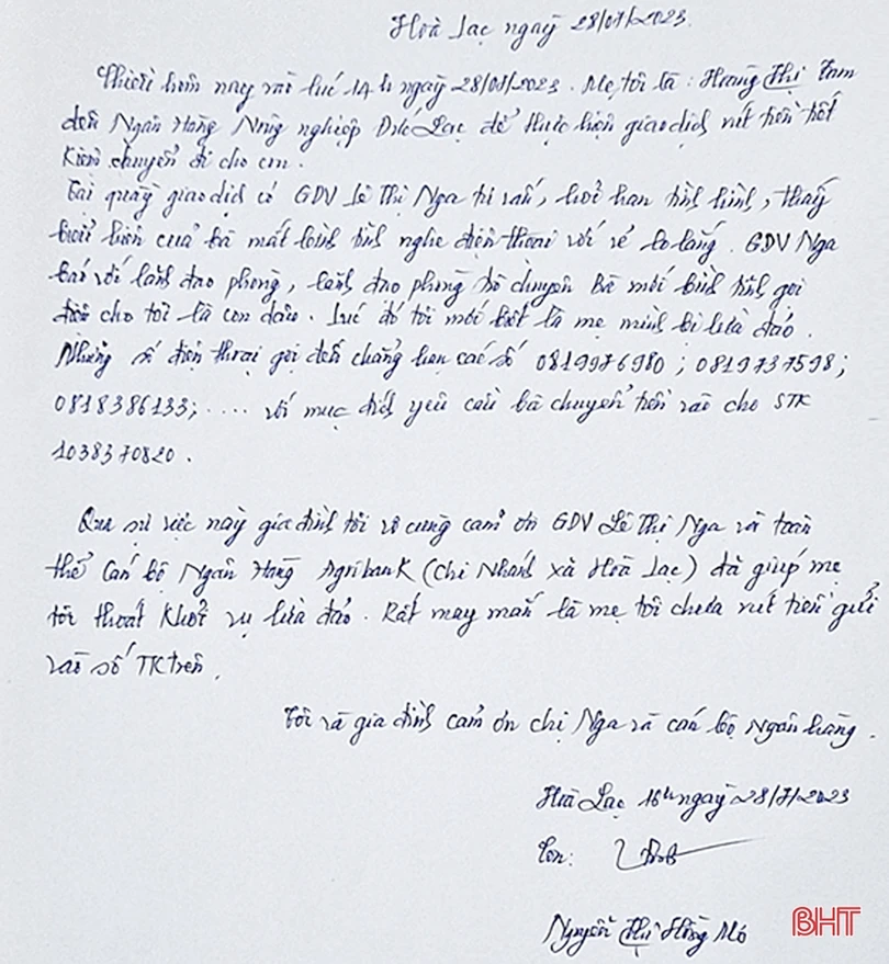 Cán bộ ngân hàng ở Hà Tĩnh kịp ngăn vụ lừa đảo gần 600 triệu đồng