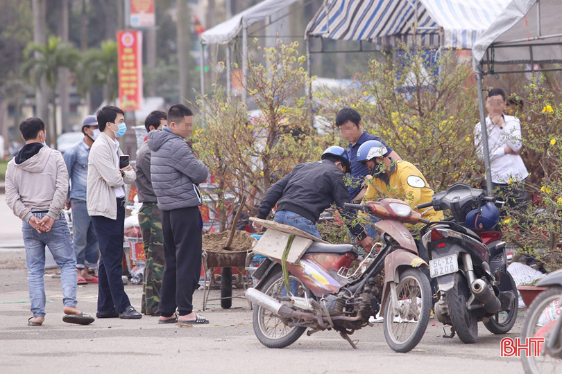 Đi “chợ” cây cảnh, nhiều người dân Hà Tĩnh vẫn không đeo khẩu trang