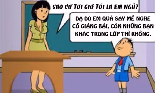 Ngủ gật trong lớp vì say mê cô giáo