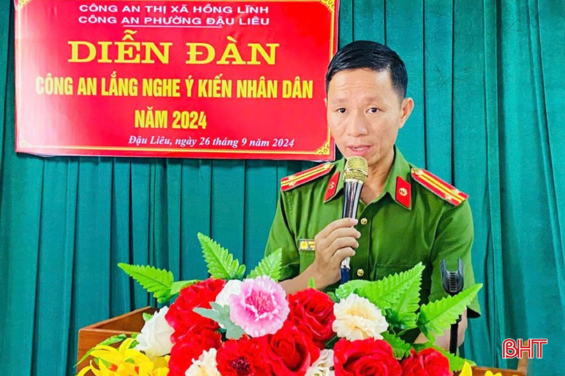 Trung tá Nguyễn Trung Kiên - Trưởng Công an phường Đậu Liêu tiếp thu và giải trình những ý kiến của Nhân dân. dt-ca8-qgsb6xtmuekvltr8-1932.jpg
