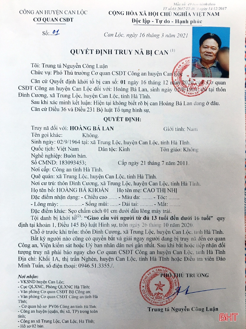 Hà Tĩnh: Truy nã đối tượng giao cấu với trẻ em