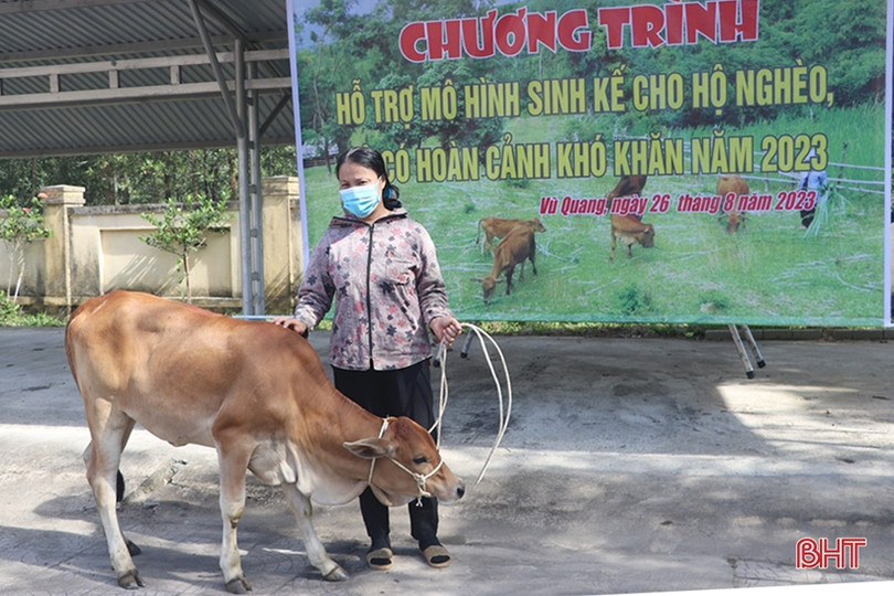 Trao mô hình sinh kế cho gia đình khó khăn ở Vũ Quang