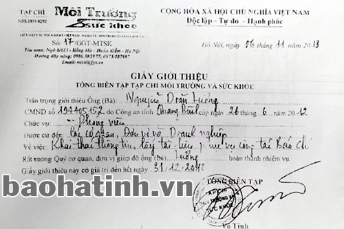 Giấy giới thiệu của Tổng Biên tập Tạp chí Môi trường và Sức khỏe Giấy giới thiệu của Tổng Biên tập Tạp chí Môi trường và Sức khỏe