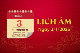 Lịch âm hôm nay ngày 3/1/2025: Ngày Bạch Hổ Túc không nên xuất hành