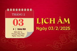 Lịch âm hôm nay ngày 3/2/2025: Ngày Bảo Thương, mọi việc hanh thông