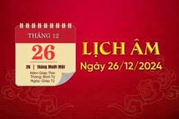 Lịch âm hôm nay ngày 26/12/2024: Xuất hành thuận lợi, mọi sự hanh thông