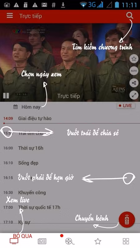 Mẹo xem EURO 2016 trên "app" VTVgo: Đây là bảng hướng dẫn của ứng dụng khi chúng ta bật trong danh mục (nút 7). meo xem euro 2016 tren vtvgo co the ban chua biet