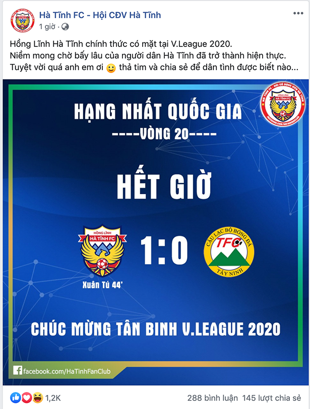 Hồng Lĩnh Hà Tĩnh thăng hạng V.League, cộng đồng mạng “dậy sóng”