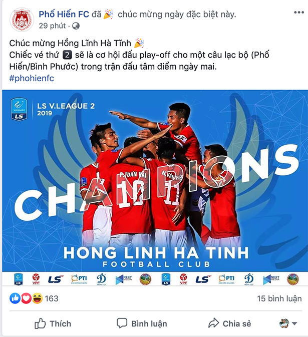 Hồng Lĩnh Hà Tĩnh thăng hạng V.League, cộng đồng mạng “dậy sóng”