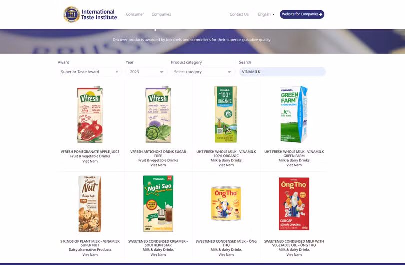 Sản phẩm sữa Vinamilk nhận 3 sao tại giải thưởng Superior Taste Award