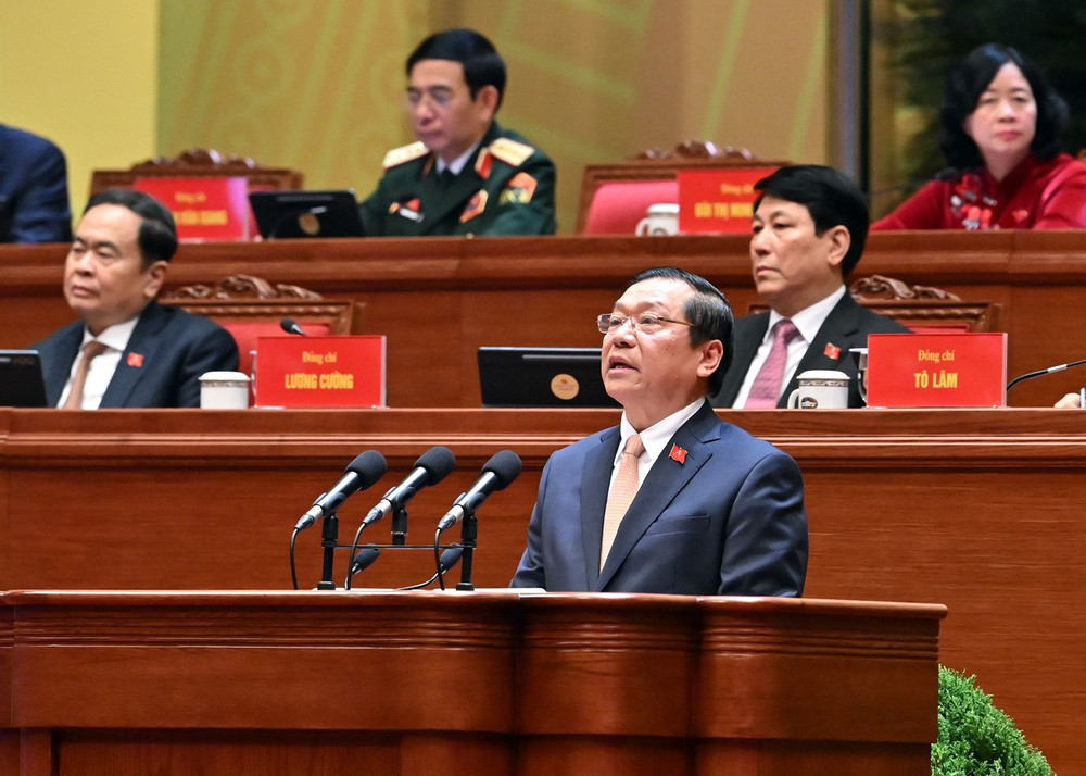 Đồng chí Lại Xuân Môn, Ủy viên Trung ương Đảng, Bí thư Đảng ủy, Phó Trưởng ban Thường trực Ban Tuyên giáo và Dân vận Trung ương, tham luận về vấn đề: Công tác chính trị, tư tưởng trong kỷ nguyên mới.