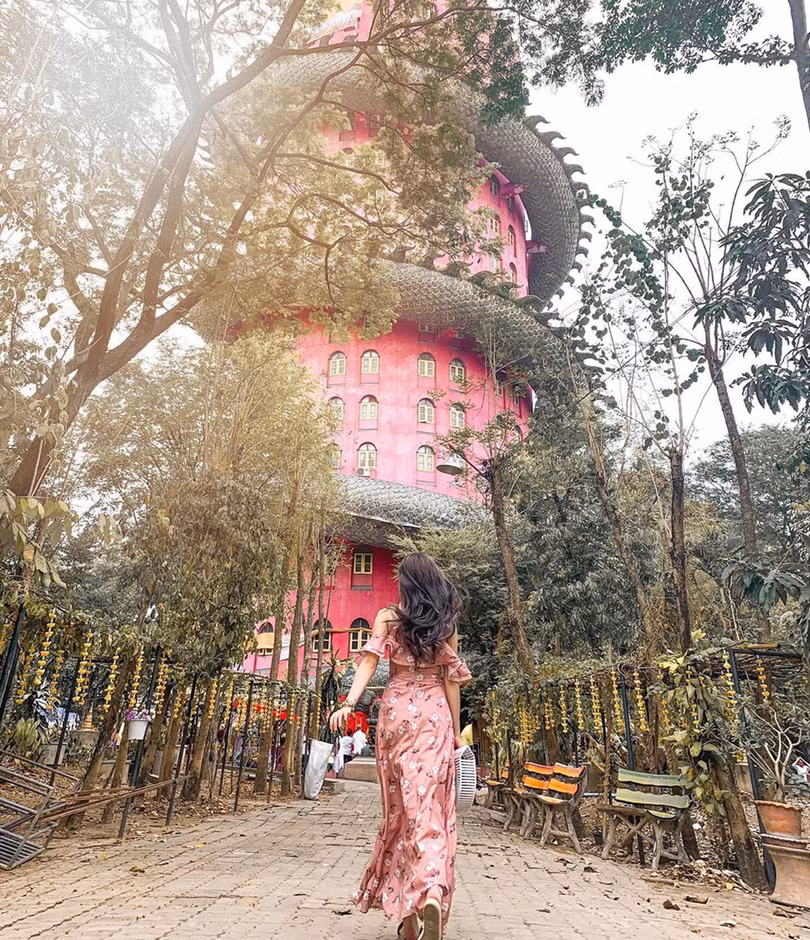 Bí ẩn đằng sau ngôi chùa hồng có rồng khổng lồ quấn quanh