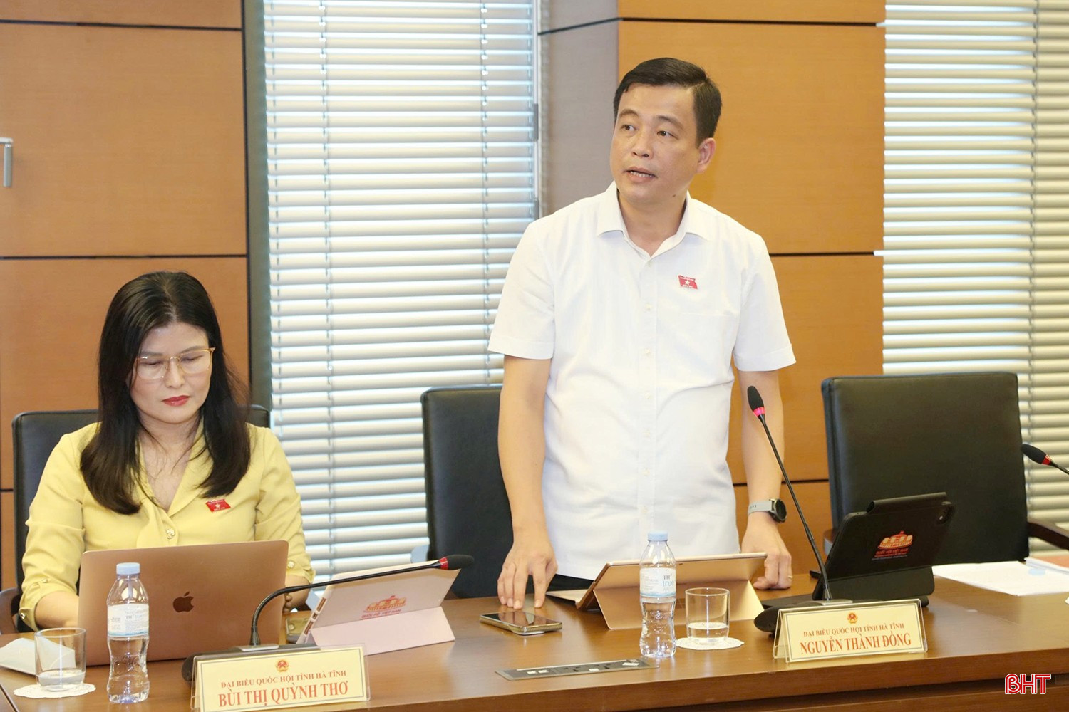 Đại biểu Nguyễn Thành Đồng - Ủy viên Ban Thường vụ Tỉnh ủy, Chủ tịch Ủy ban MTTQ tỉnh Hà Tĩnh tham gia thảo luận.
