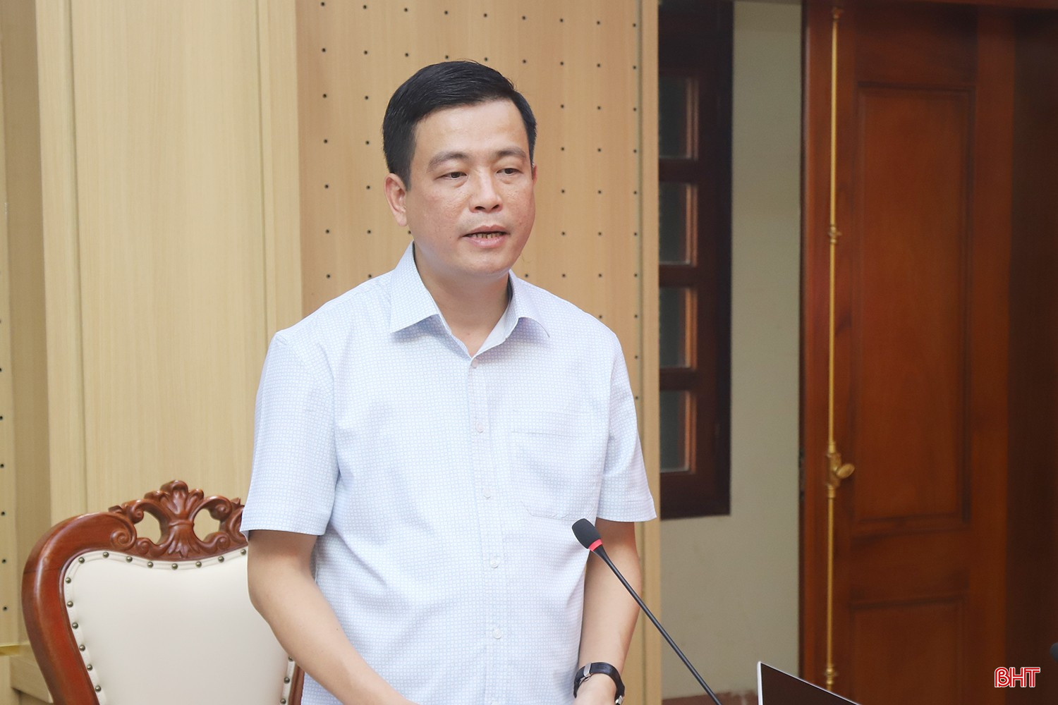 Đồng chí Nguyễn Thành Đồng - Chủ tịch Ủy ban MTTQ tỉnh phát biểu tại hội nghị