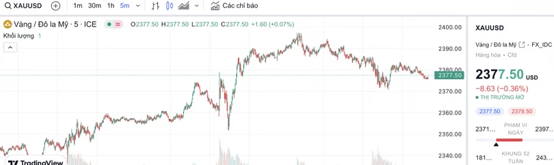 Biểu đồ biến động giá vàng trong 24 giờ qua