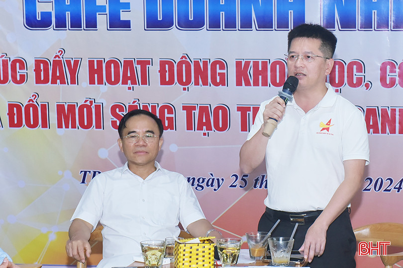 Chủ tịch Hội doanh nhân trẻ Hà Tĩnh Nguyễn Tiến Trình: Hiện nay, các doanh nghiệp, doanh nhân đang rất quan tâm đến chính sách, chương trình hỗ trợ đổi mới công nghệ, đổi mới sáng tạo. 1.jpg