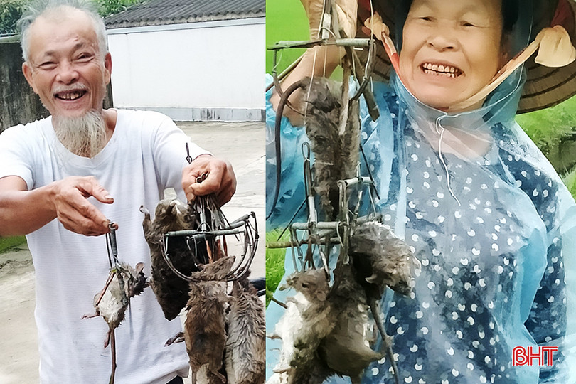 Người dân xã Đồng Môn phấn khởi khi chiếc bẫy cải tiến có hiệu quả cao. 2.jpg