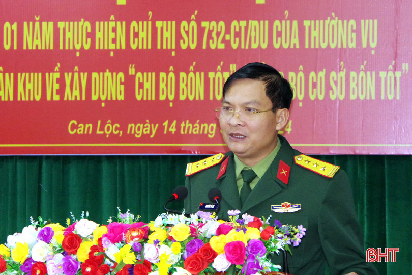 Thượng tá Nguyễn Tú Tài - Phó Chỉ huy trưởng Bộ CHQS tỉnh phát biểu giao nhiệm vụ xây dựng “đảng bộ cơ sở 4 tốt” và “chi bộ 4 tốt”. Lãnh đạo chỉ huy theo dõi và chỉ đạo các cấp tổ chức sơ kết và rút kinh nghiệm - Copy.jpg