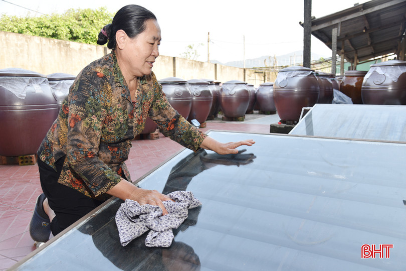 Bà Trần Thị Vân vệ sinh các tấm pin năng lượng mặt trời để chuẩn bị cho vụ sản xuất mới. DSC_2994 - Copy.JPG