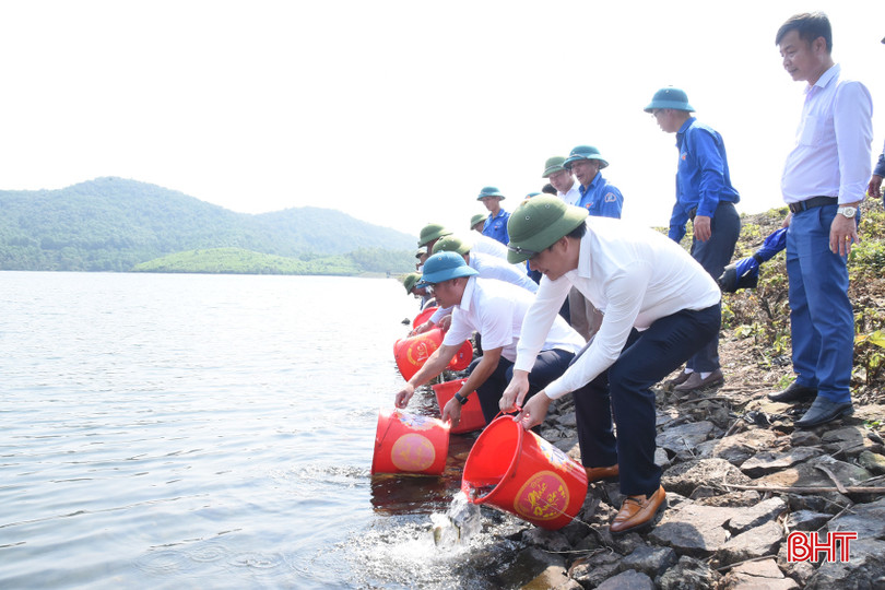Đại diện các sở, ngành và lãnh đạo huyện Lộc Hà thả cá tái tạo nguồn lợi thủy sản. DSC_4168 - Copy.JPG