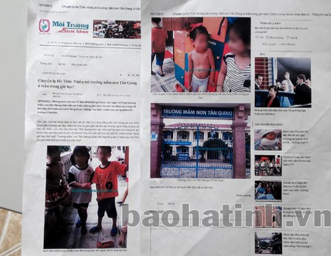 Bài viết về Trường Mầm non Tân Giang được "phóng viên" in trên 2 tờ giấy A4 sau đó đưa đến các trường mầm non trên địa bàn thành phố và sở Giáo dục & Đào tạo Hà Tĩnh