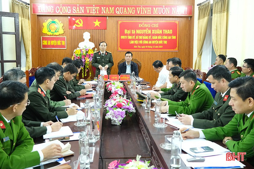 Đại tá Nguyễn Xuân Thao - Giám đốc Công an tỉnh phát biểu tại cuộc làm việc. bqbht_br_dscf1042.jpg