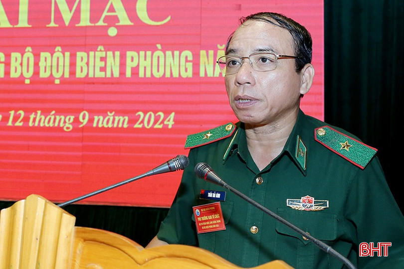 Thiếu tướng Trần Hải Bình - Phó Tham mưu trưởng, Phó Trưởng ban Thường trực Ban Tổ chức Hội thi tiếng nước láng giềng trong BĐBP phát biểu chỉ đạo tại khai mạc hội thi. 3.JPG