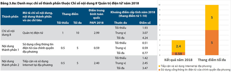 Nội dung “sử dụng cổng thông tin điện tử của chính quyền địa phương” chỉ mới nhỉnh hơn số điểm tối thiểu. Nguồn dữ liệu: PAPI 2018. Phía sau câu chuyện chưa đến 4% người Việt biết “làm giấy tờ” qua mạng