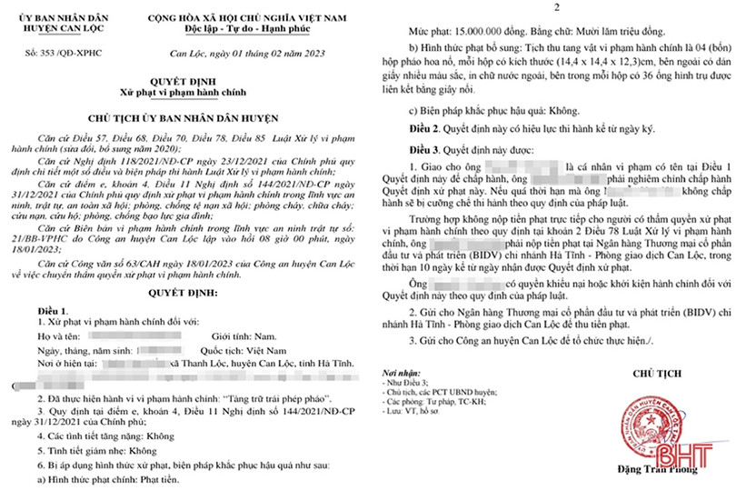 Xử phạt 15 triệu đồng một trường hợp tàng trữ pháo trái phép ở Can Lộc